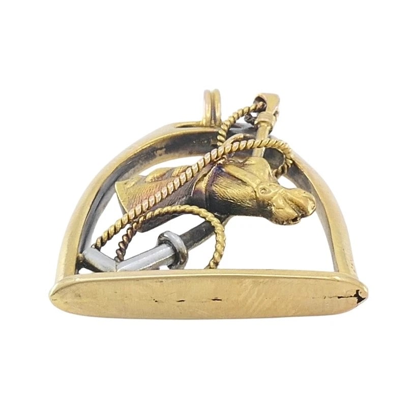 Vintage 14k Gold Equestrian Stirrup Horse Head Pendant - 7