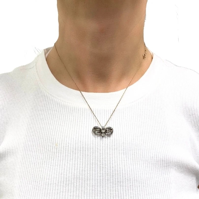 Edwardian Style 10k Gold Diamond Bow Pendant Necklace - 2