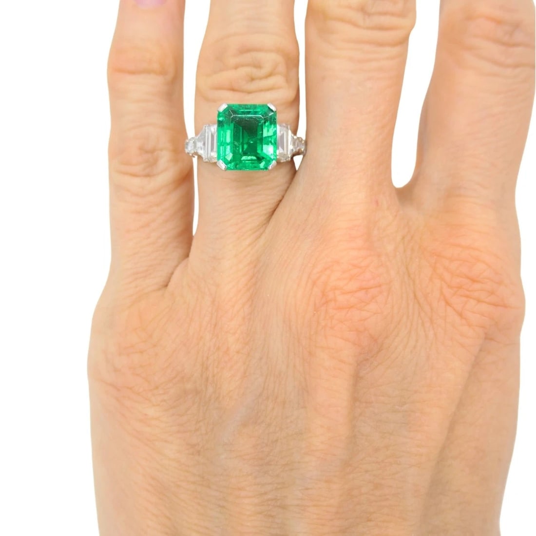 Colombian Emerald Engagement Ring GIA Platinum Diamond - 2