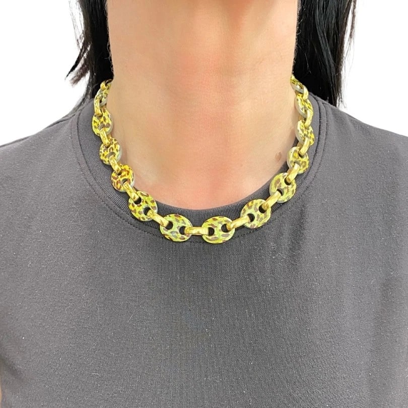 Nicolis Cola for Nardi 18k Gold, Metal Leopard Enamel Nautical Link Necklace - 2