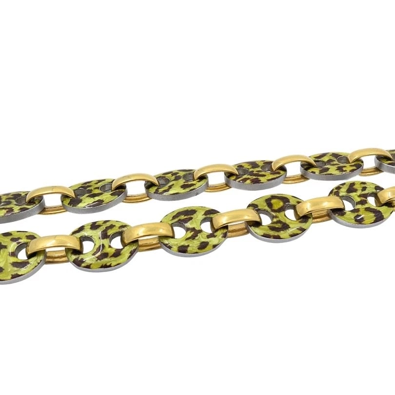 Nicolis Cola for Nardi 18k Gold, Metal Leopard Enamel Nautical Link Necklace - 4