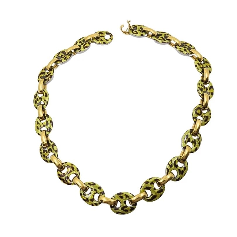 Nicolis Cola for Nardi 18k Gold, Metal Leopard Enamel Nautical Link Necklace - 7