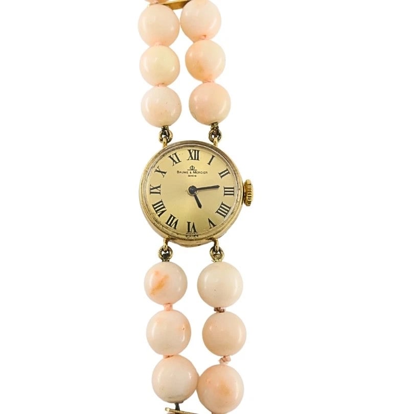 Baume & Mercier 14k Angel Skin Coral Double Strand Bracelet Watch, 1960s - 5
