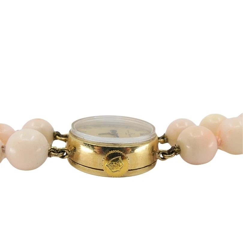 Baume & Mercier 14k Angel Skin Coral Double Strand Bracelet Watch, 1960s - 7