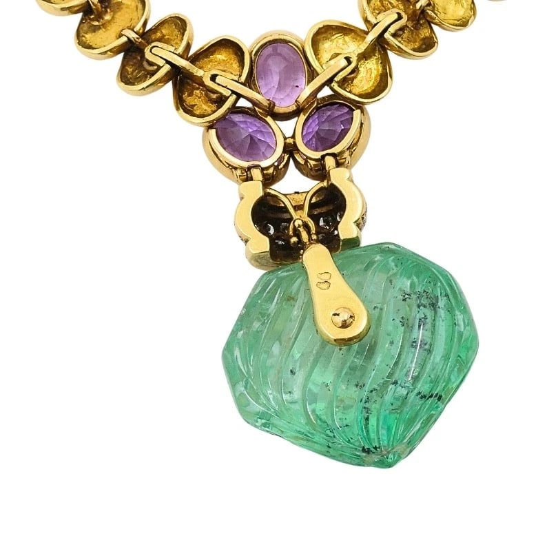 André Vassort 18k Gold Colombian Emerald Heart Necklace Sapphire Diamond GIA - 7