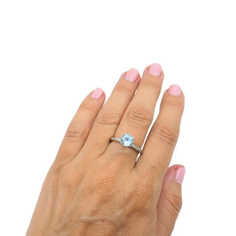 14k Gold Blue Topaz Diamond Accent Ring - 2