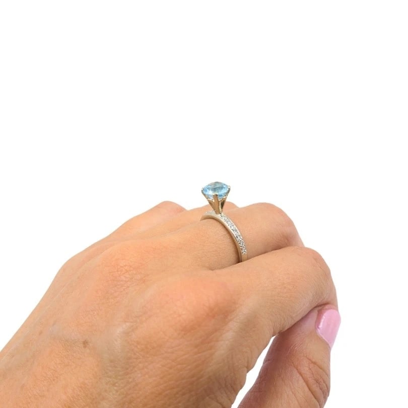 14k Gold Blue Topaz Diamond Accent Ring - 3
