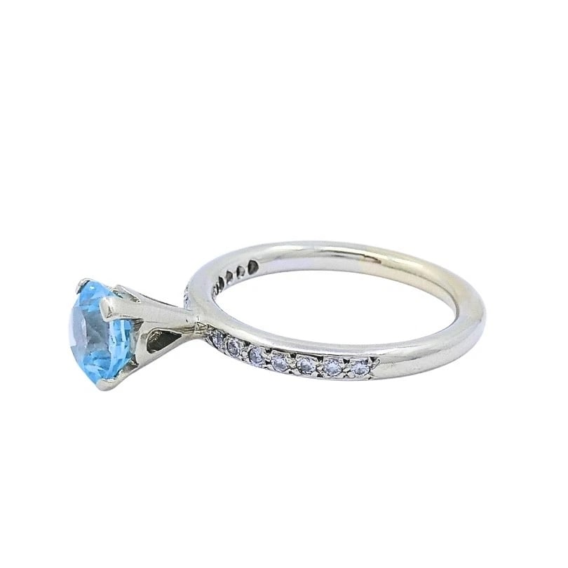 14k Gold Blue Topaz Diamond Accent Ring - 7