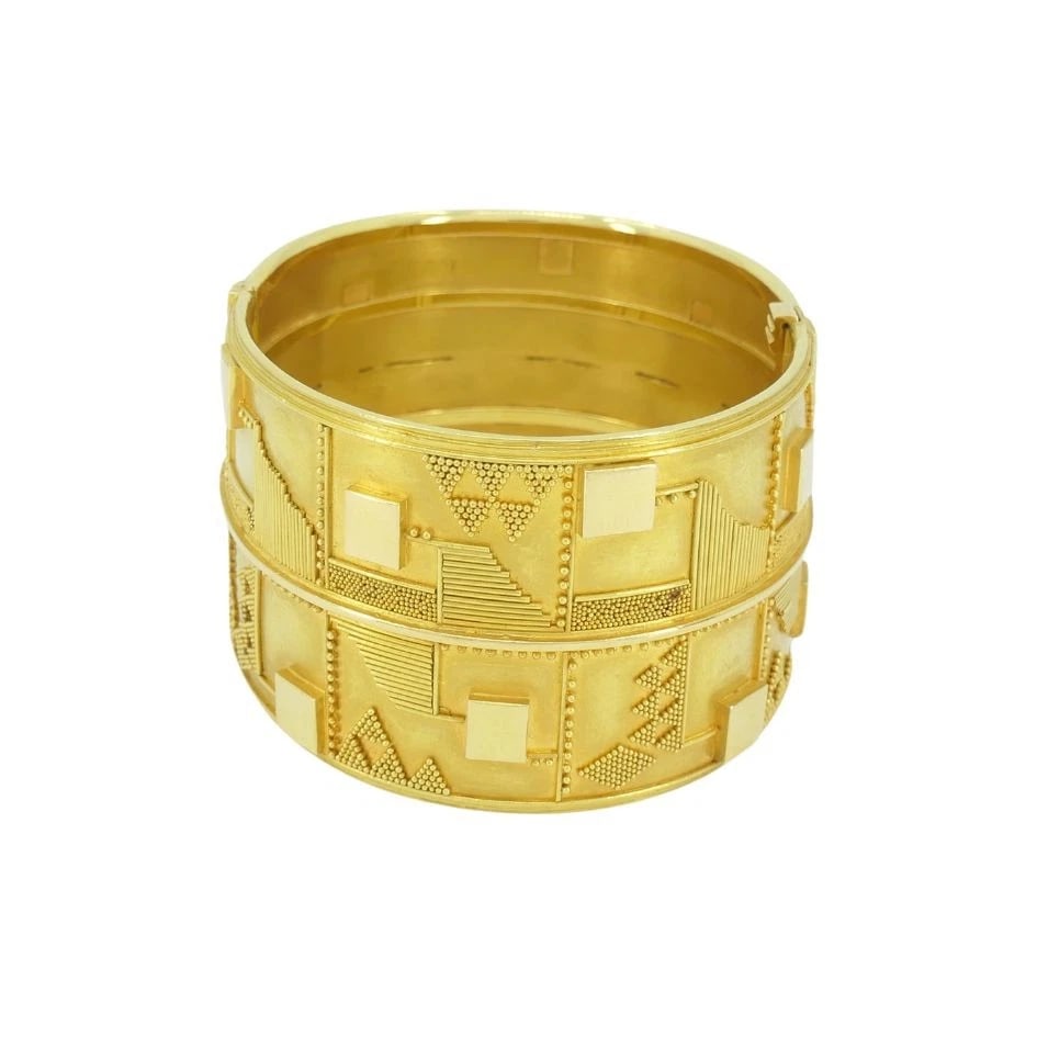 Vintage Elisabeth Treskow 18k Gold Geometric Hinge Cuff Bracelet c 1930s - 2