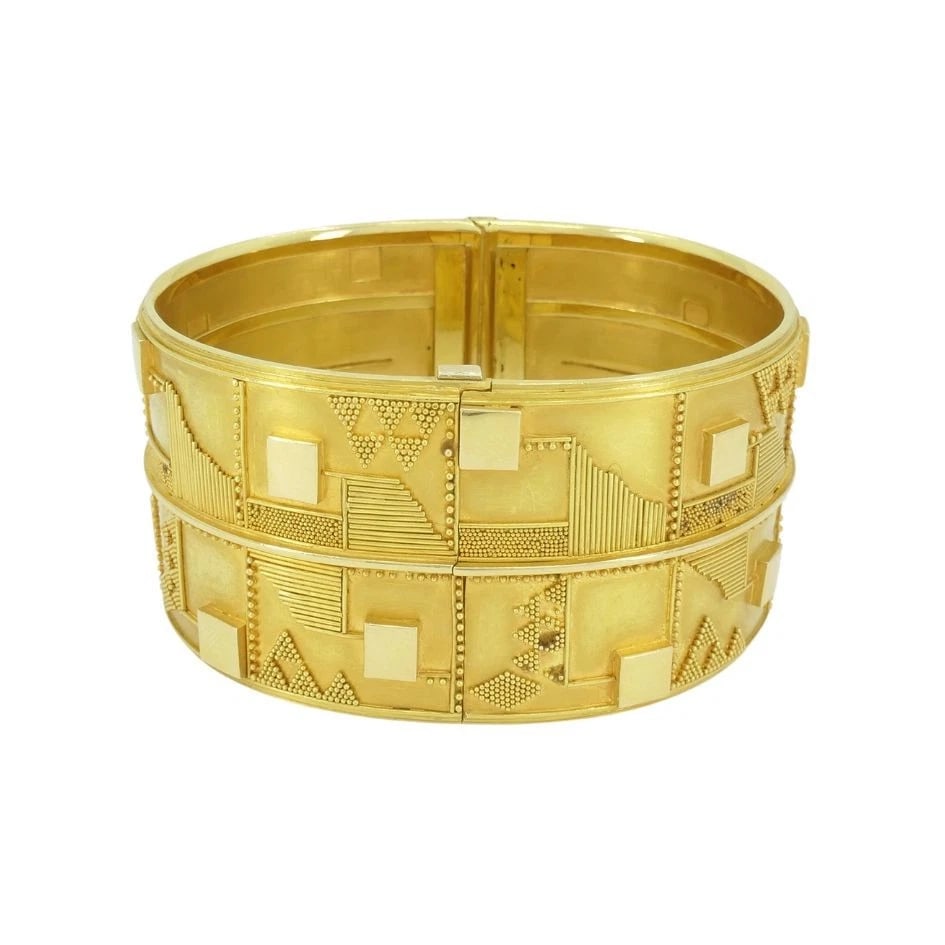 Vintage Elisabeth Treskow 18k Gold Geometric Hinge Cuff Bracelet c 1930s - 3