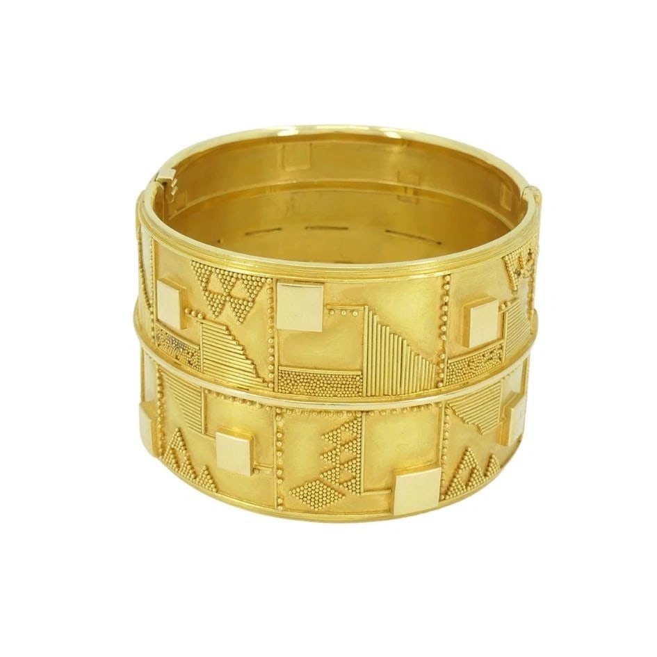 Vintage Elisabeth Treskow 18k Gold Geometric Hinge Cuff Bracelet c 1930s - 4