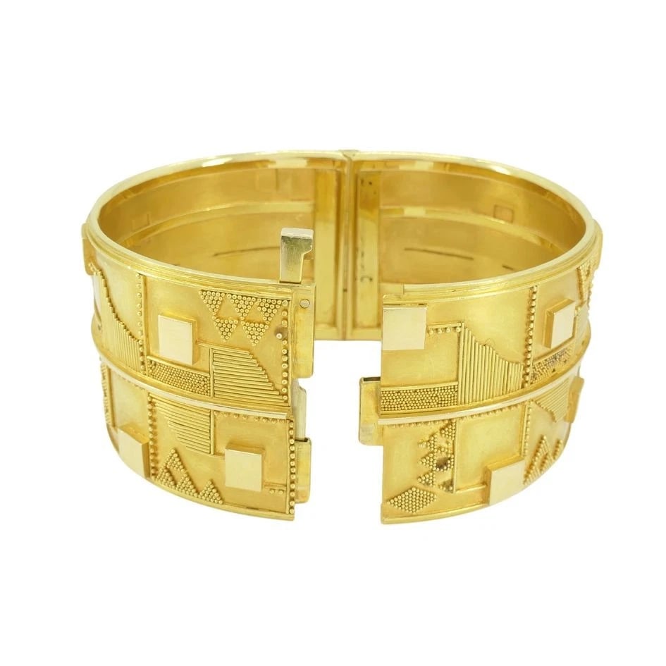 Vintage Elisabeth Treskow 18k Gold Geometric Hinge Cuff Bracelet c 1930s - 5