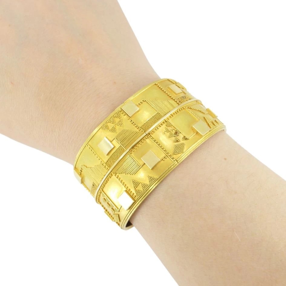Vintage Elisabeth Treskow 18k Gold Geometric Hinge Cuff Bracelet c 1930s - 8