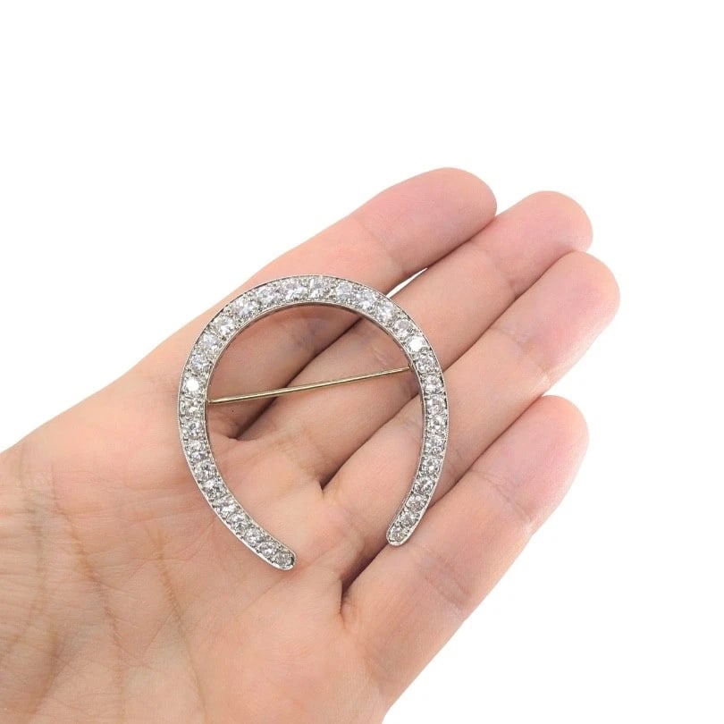 Edwardian Platinum Diamond Horseshoe Brooch - 2