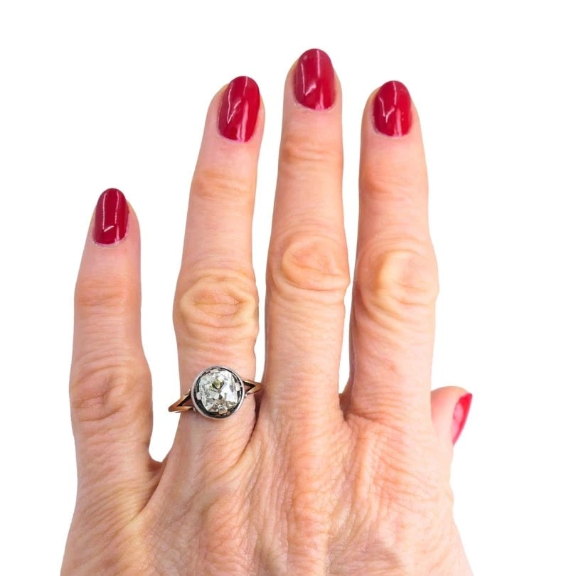 Victorian Engagement RING 14k Gold Silver Old Mine Cut Diamond - 3