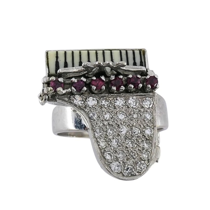 Vintage 14k Gold Grand Piano Diamond Gemstone Ring - 4