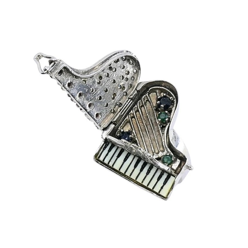 Vintage 14k Gold Grand Piano Diamond Gemstone Ring - 5