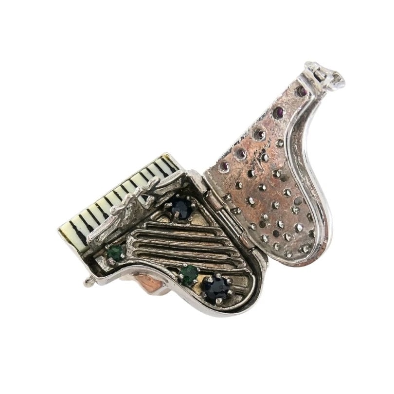 Vintage 14k Gold Grand Piano Diamond Gemstone Ring - 6