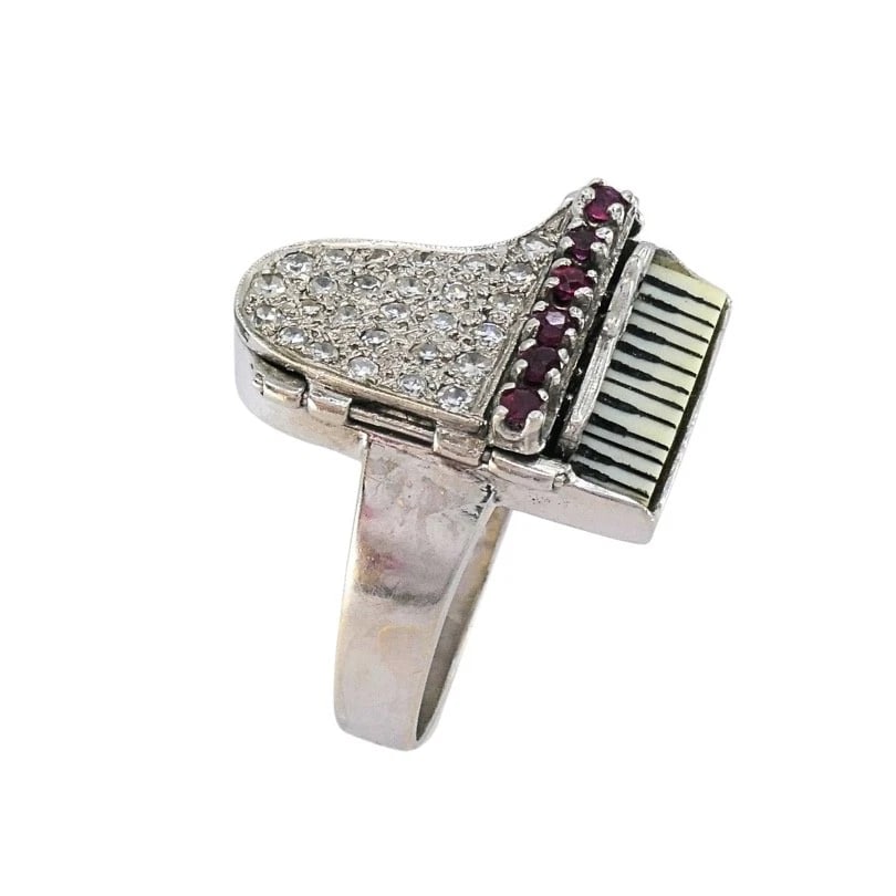 Vintage 14k Gold Grand Piano Diamond Gemstone Ring - 7
