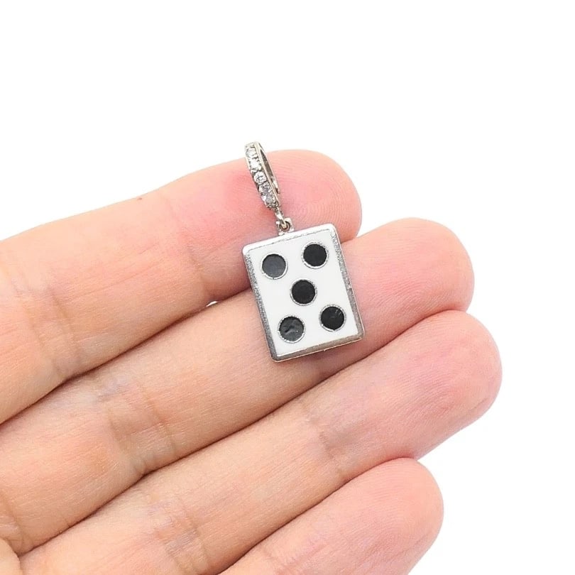 Vintage 12k Gold Domino Five Charm Pavé Diamond Bail - 2