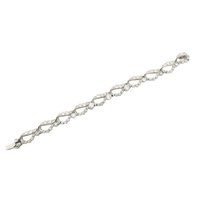 French Platinum Diamond Openwork Diamond Bracelet, 1960s - 7