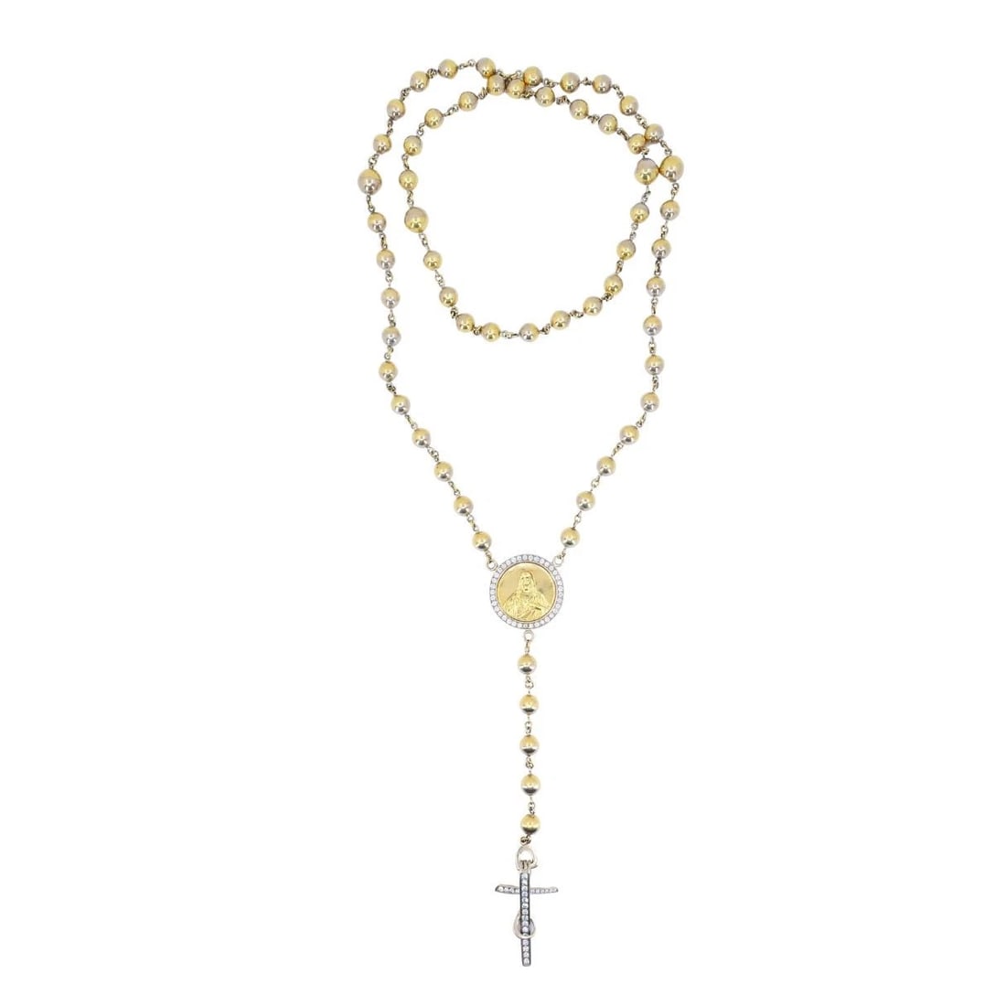 Vintage Rosary 18k Two Tone Gold Diamond Necklace - 3