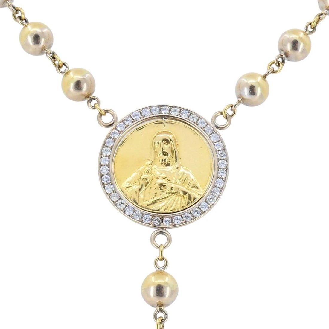 Vintage Rosary 18k Two Tone Gold Diamond Necklace - 4