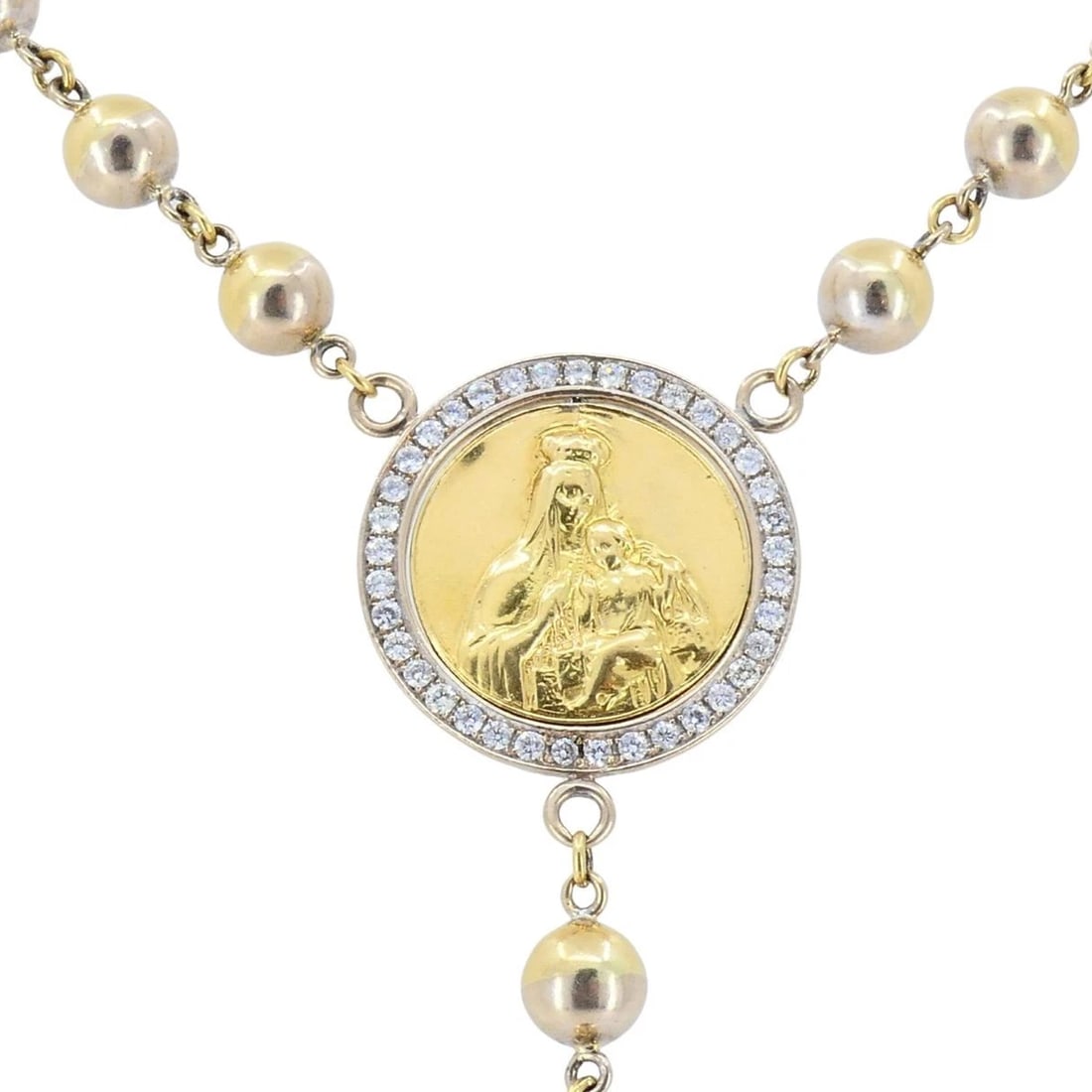 Vintage Rosary 18k Two Tone Gold Diamond Necklace - 5