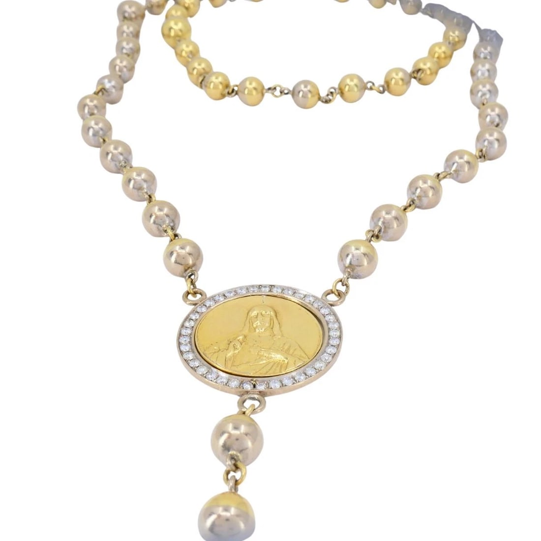 Vintage Rosary 18k Two Tone Gold Diamond Necklace - 7
