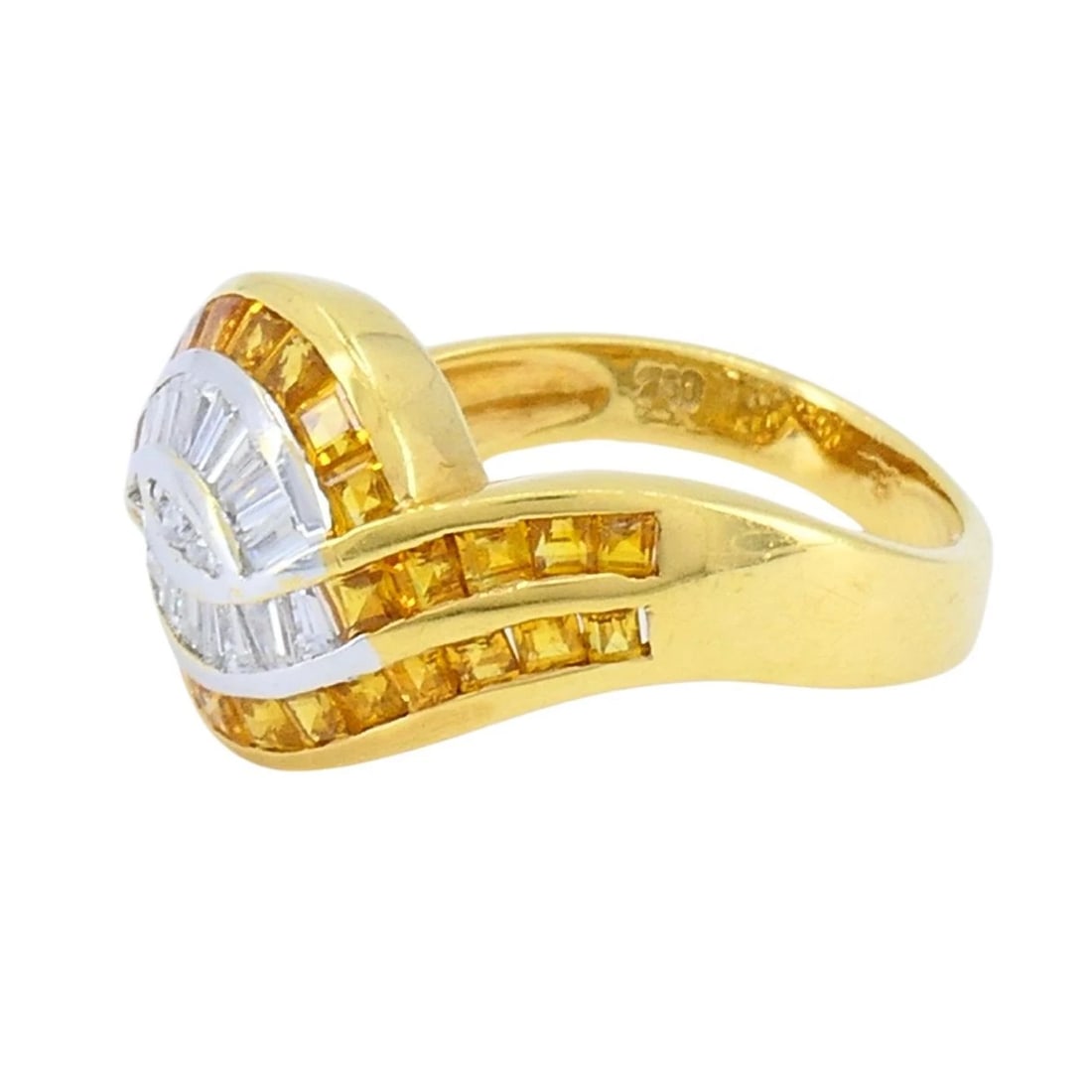 Vintage French 18k Gold Diamond Citrine Ring - 7
