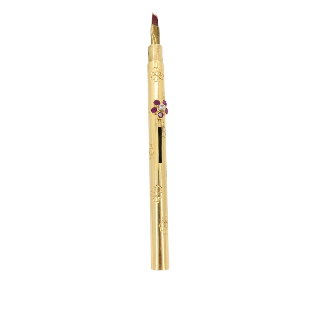 Retro 1940s Van Cleef & Arpels 14k Gold Ruby Pocket Make-Up Brush - 3