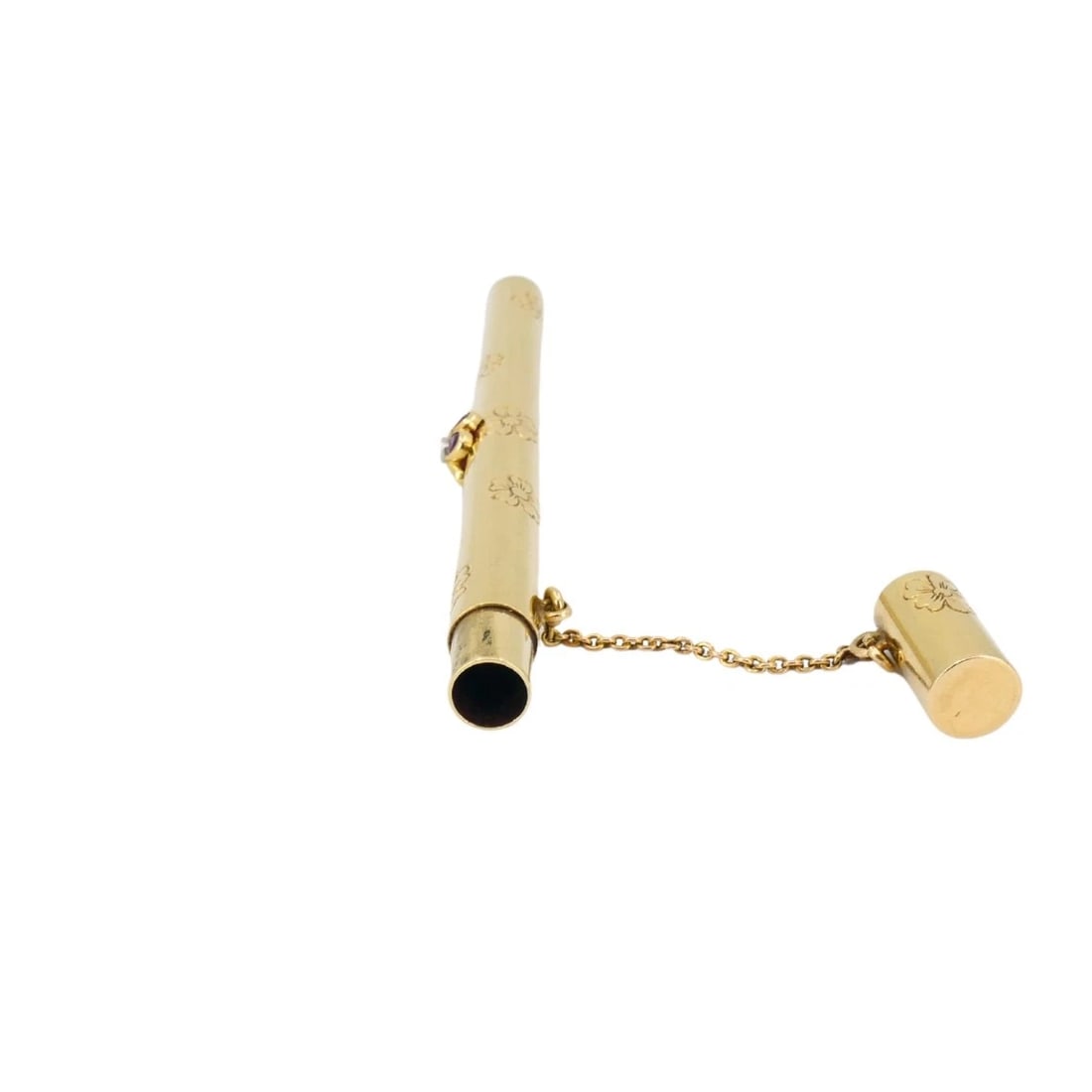 Retro 1940s Van Cleef & Arpels 14k Gold Ruby Pocket Make-Up Brush - 4