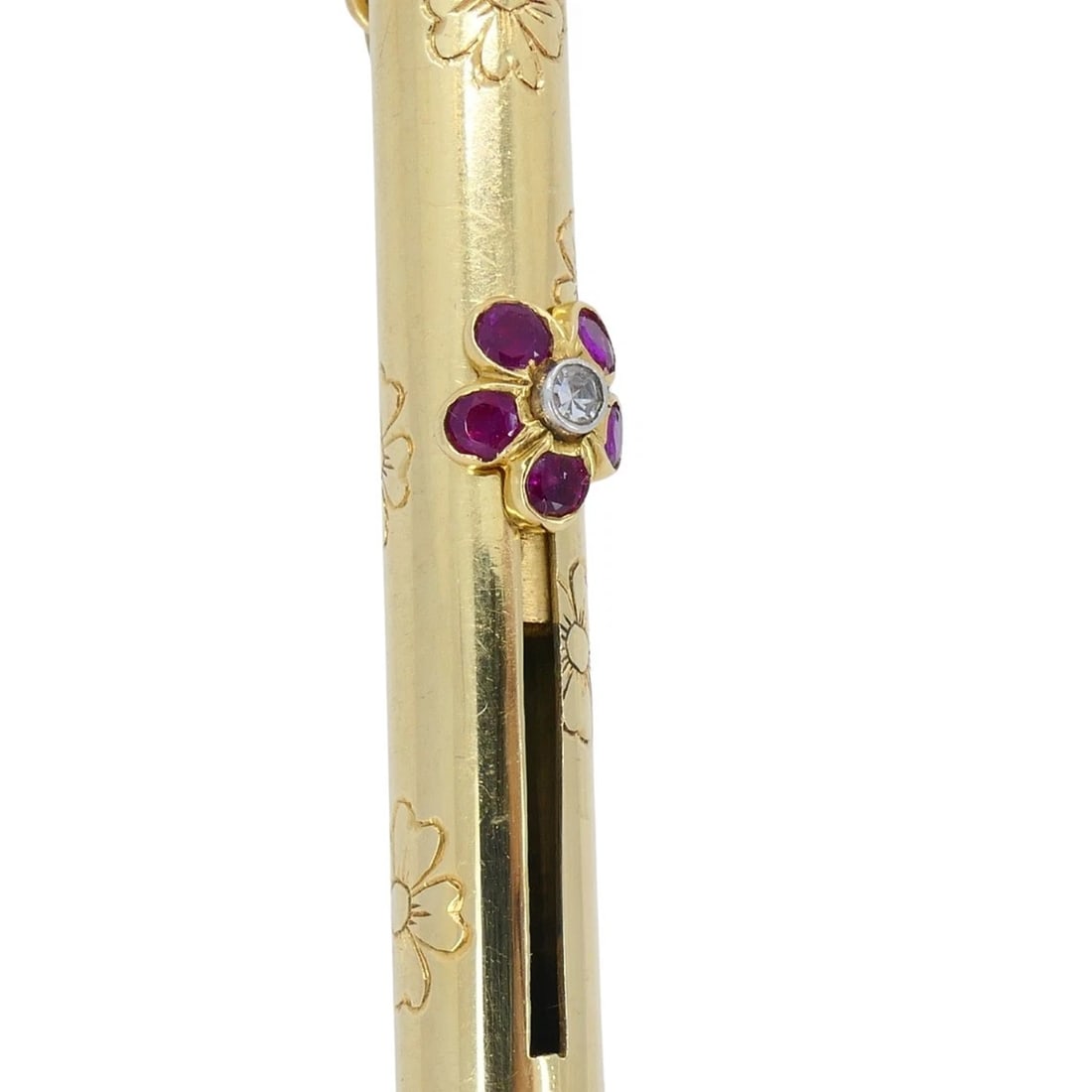 Retro 1940s Van Cleef & Arpels 14k Gold Ruby Pocket Make-Up Brush - 7