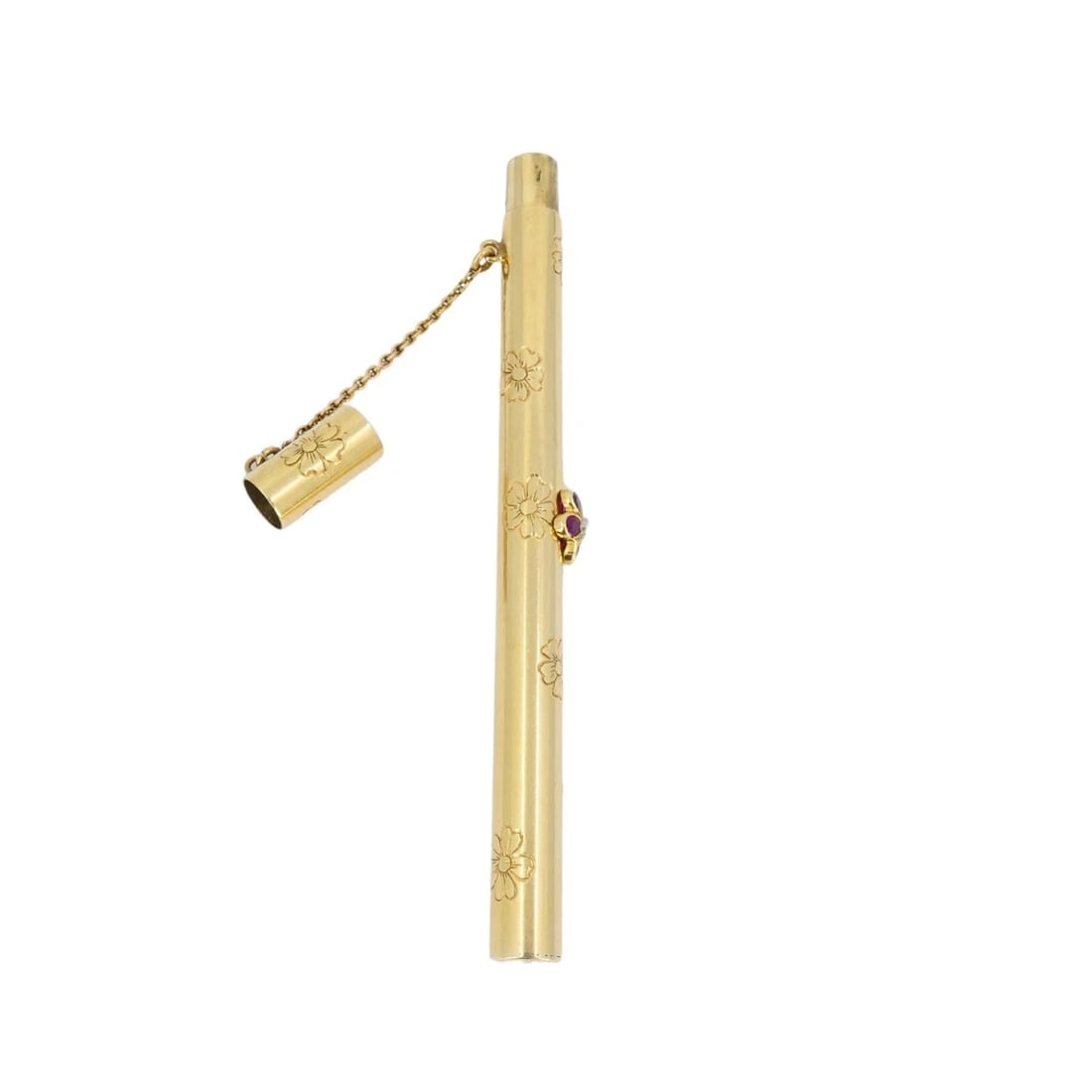 Retro 1940s Van Cleef & Arpels 14k Gold Ruby Pocket Make-Up Brush - 8