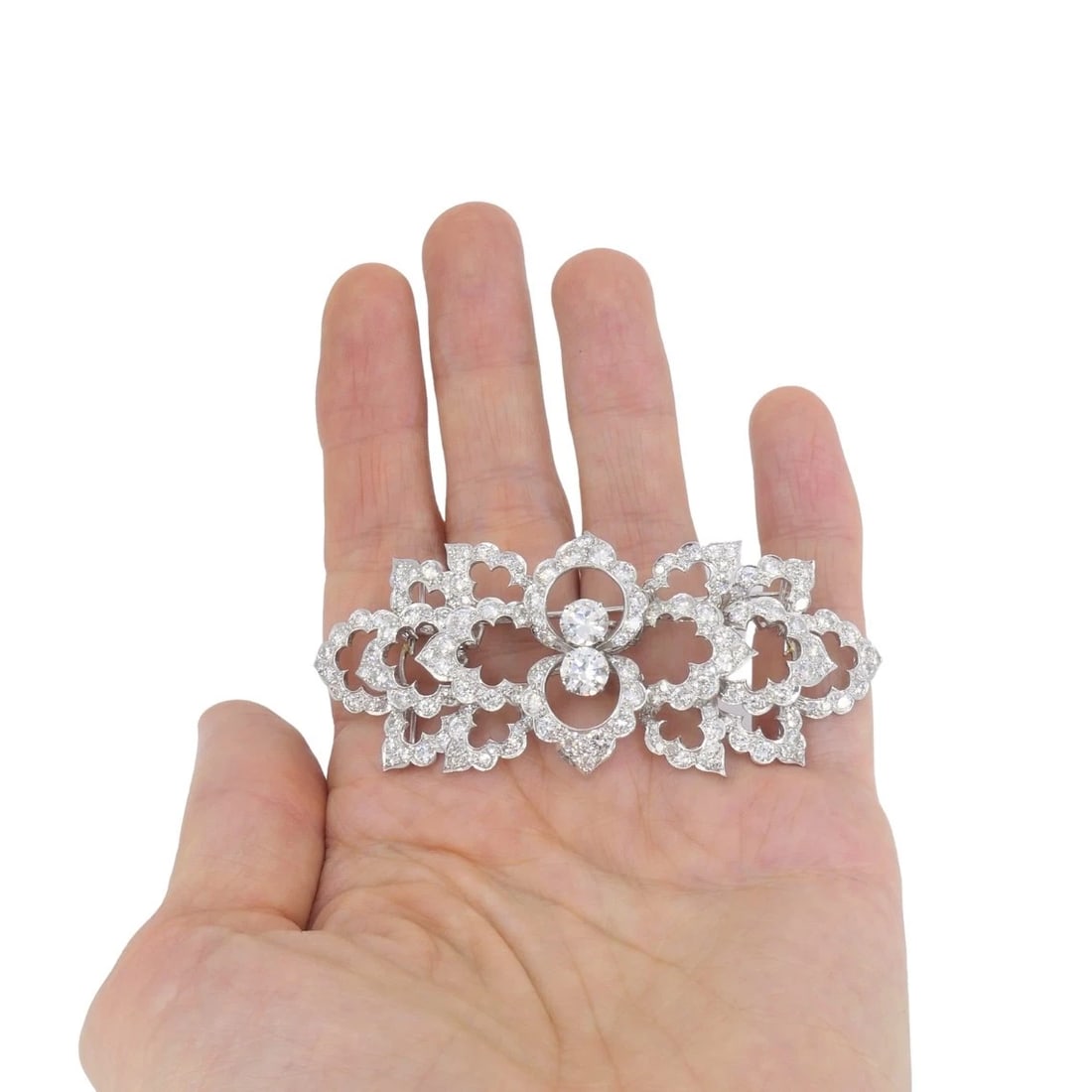 David Webb Diamond Platinum Brooch Floral Design - 2