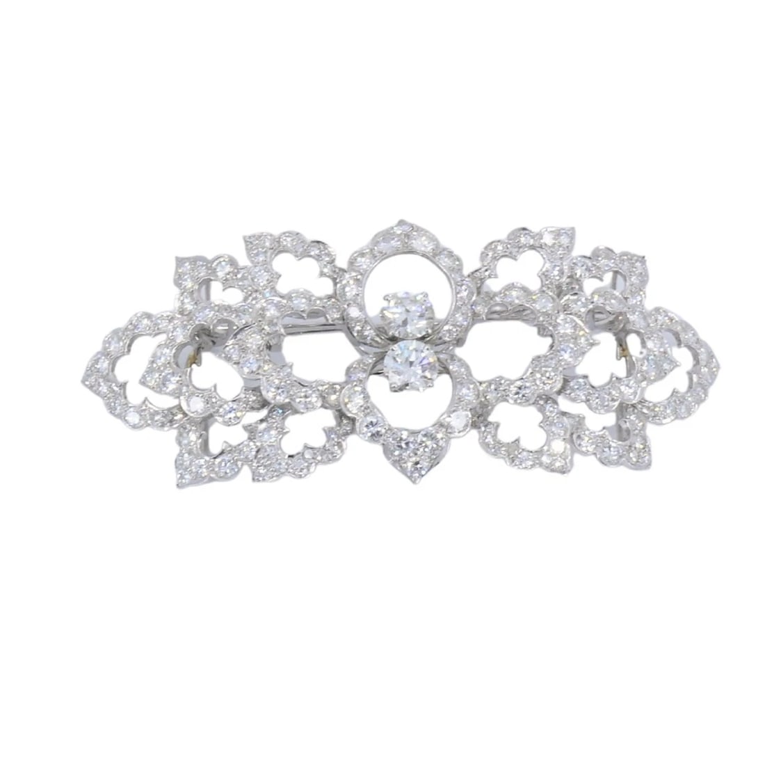 David Webb Diamond Platinum Brooch Floral Design - 3