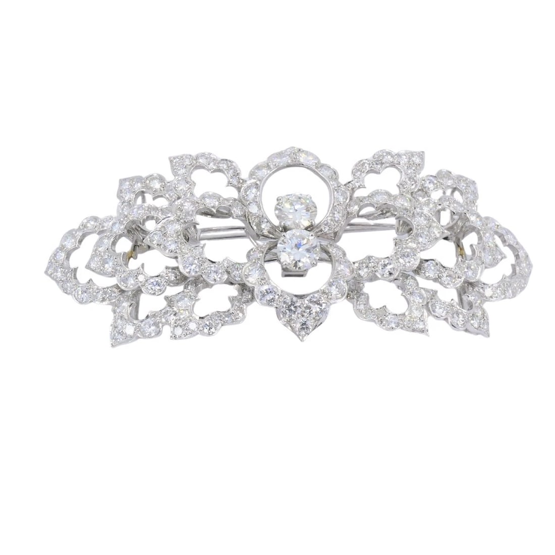 David Webb Diamond Platinum Brooch Floral Design - 4