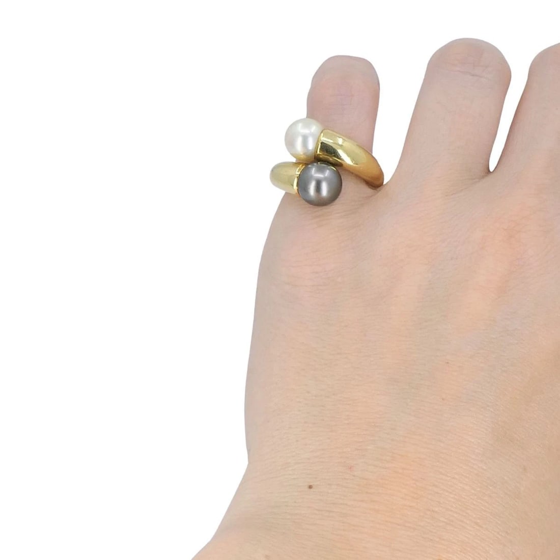 Vintage Cartier Toi et Moi 18k Gold Pearl Bypass Ring - 2