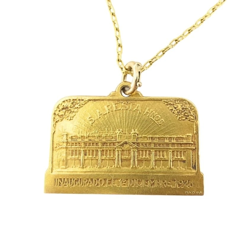 Vintage 1928 18k Gold Argentine Automobile Pendant 14k Chain Necklace - 4