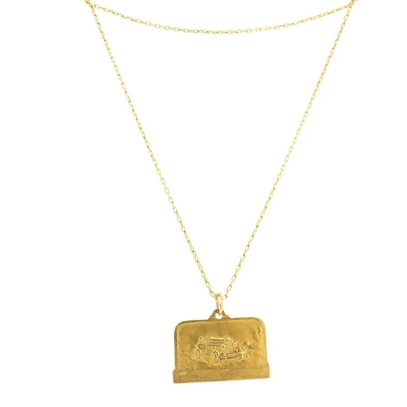 Vintage 1928 18k Gold Argentine Automobile Pendant 14k Chain Necklace - 7