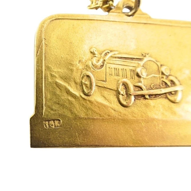 Vintage 1928 18k Gold Argentine Automobile Pendant 14k Chain Necklace - 8
