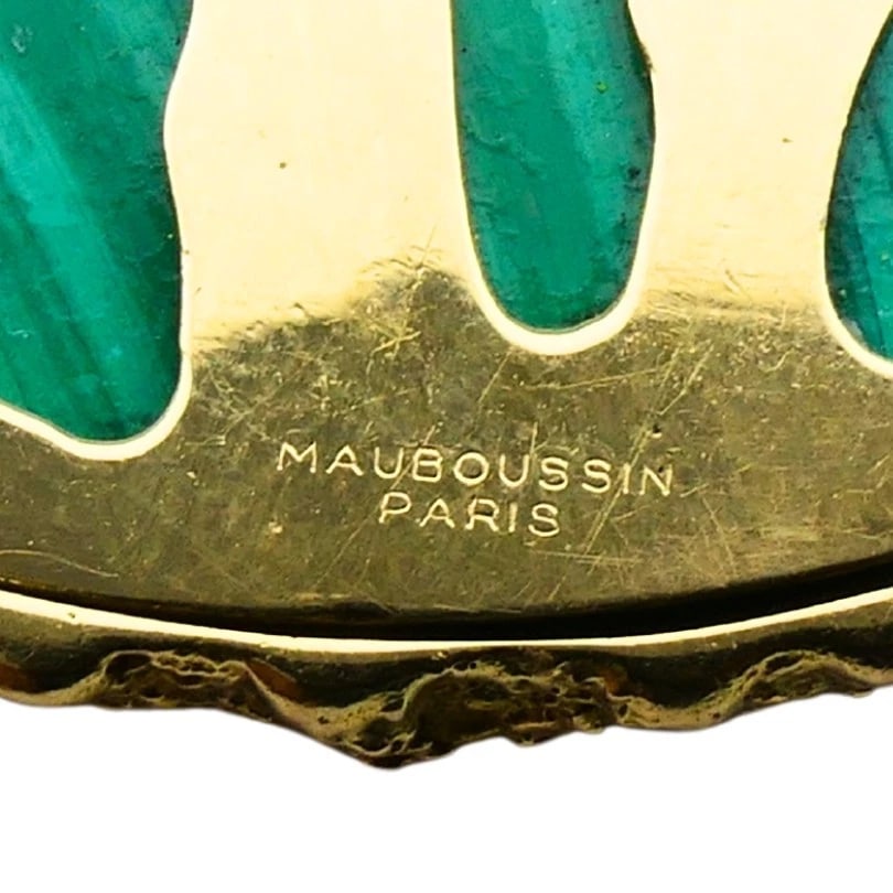 1980s Mauboussin Paris 18k Gold Malachite PENDANT NECKLACE Vintage - 7