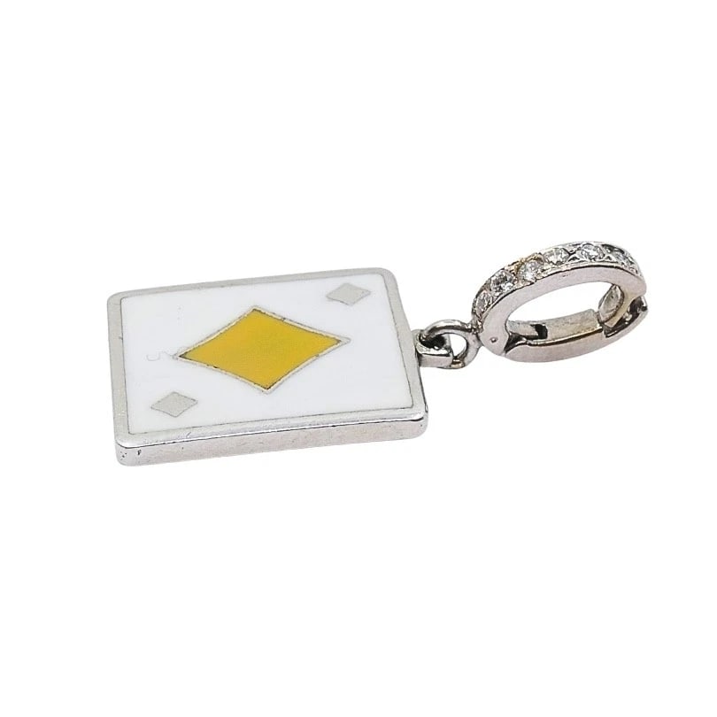 Vintage 12k Gold Playing Card Diamonds Charm Pavé Diamond Bail - 3