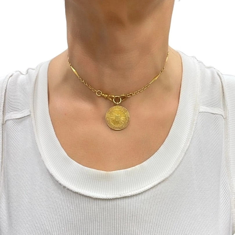 Vintage 10k Gold Chain 18k Coin Pendant Necklace - 2