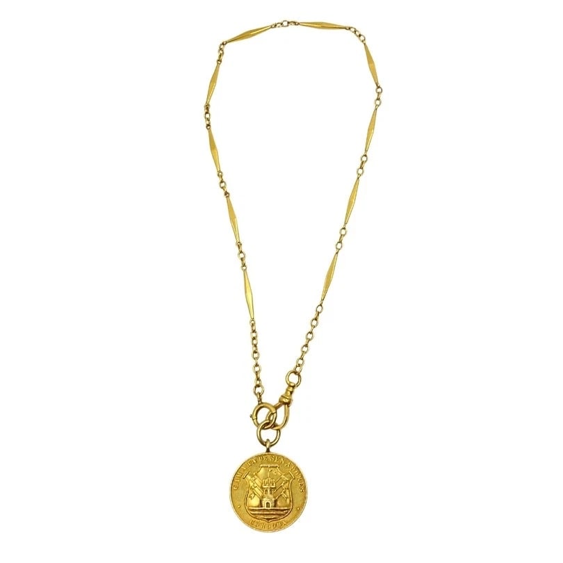 Vintage 10k Gold Chain 18k Coin Pendant Necklace - 4