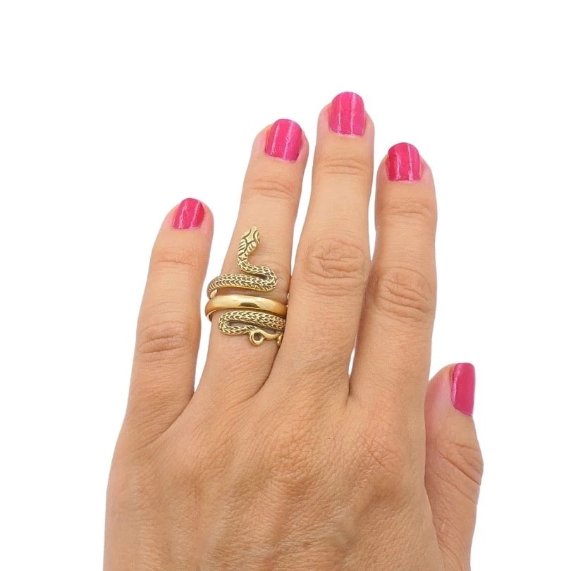 Vintage 18k Gold Snake Ring Serpent Design - 2