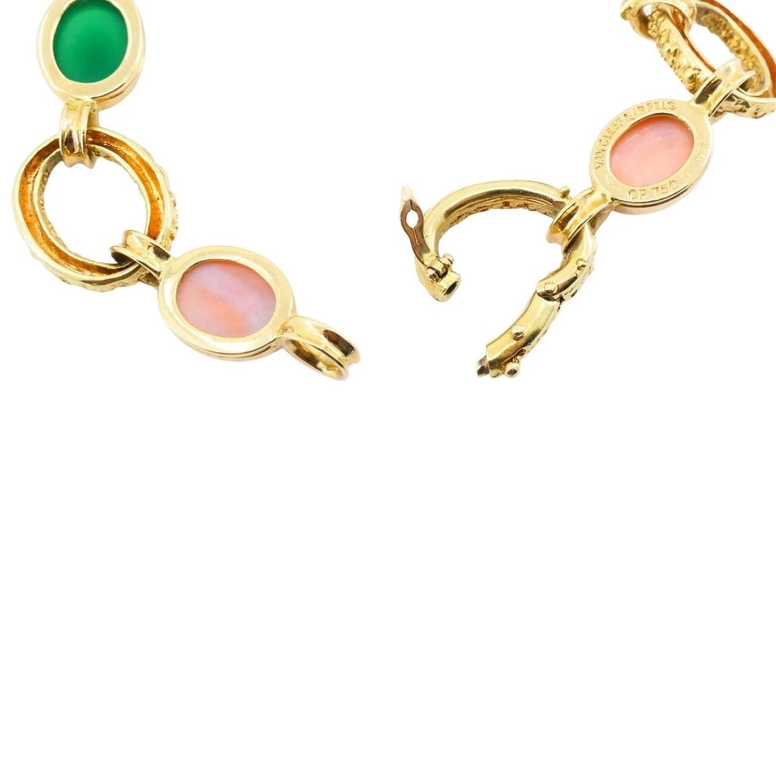 Vintage Van Cleef & Arpels 18k Gold Coral Chrysophrase Link Bracelet - 7