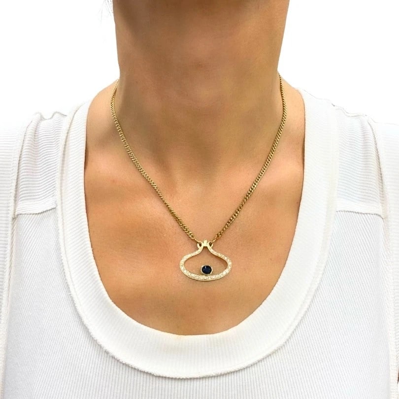 14k Gold Diamond Sapphire Pendant Necklace Eye Motif - 2