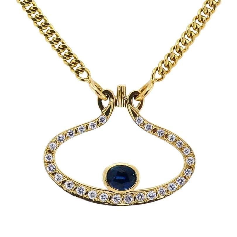 14k Gold Diamond Sapphire Pendant Necklace Eye Motif - 3