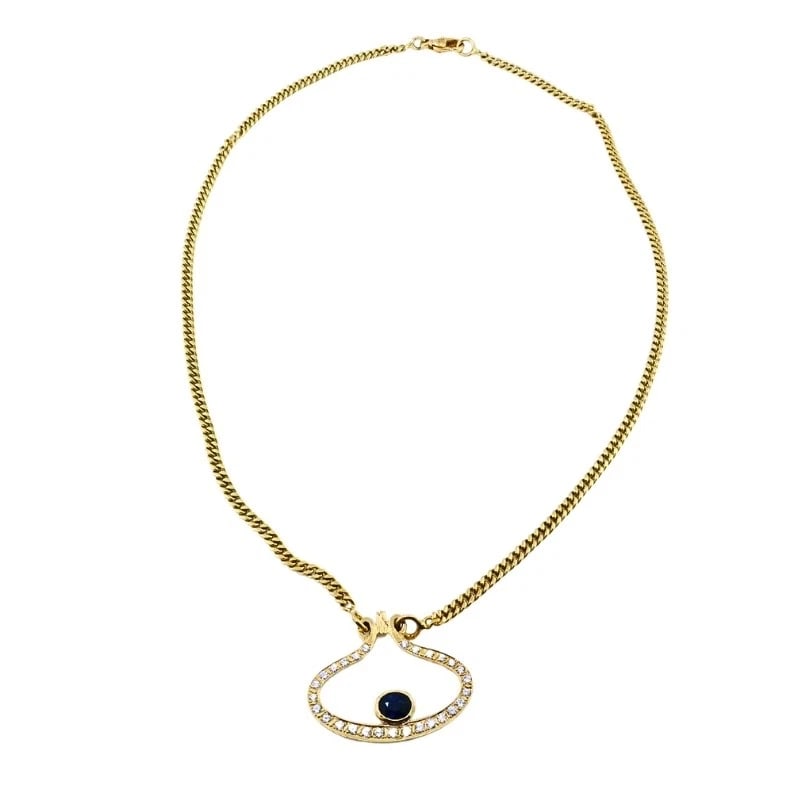 14k Gold Diamond Sapphire Pendant Necklace Eye Motif - 4
